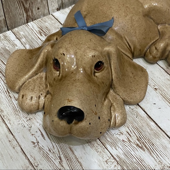 Vintage Ceramic Pottery Sleeping Hound Dog Sculpture Large Figurine - Picture 6 of 11